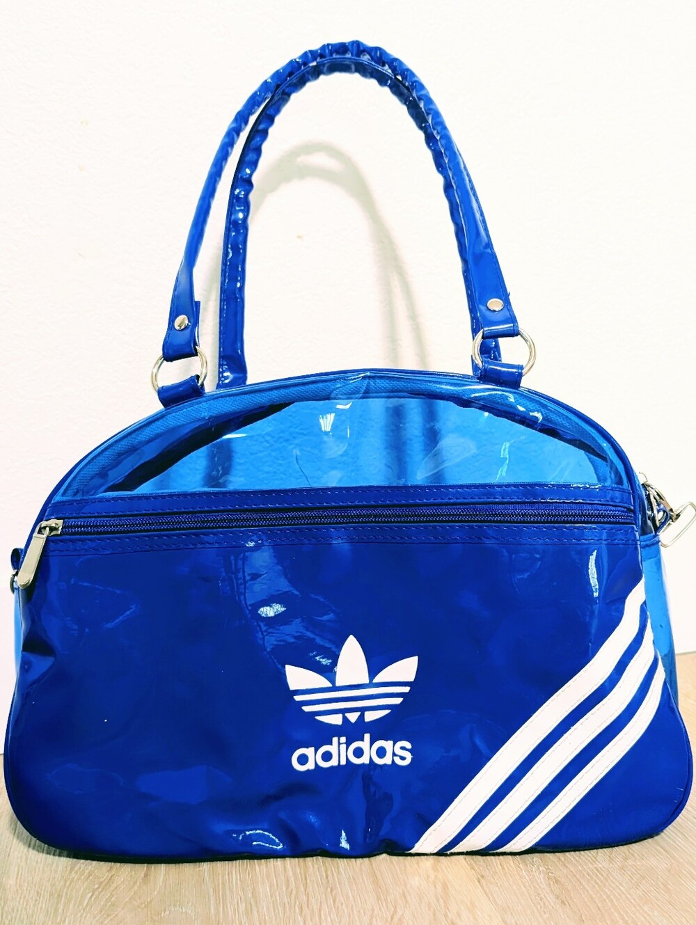 Adidas Trefoil Blue Glossy Shoulder Bag Retro Y2K Bowling Purse